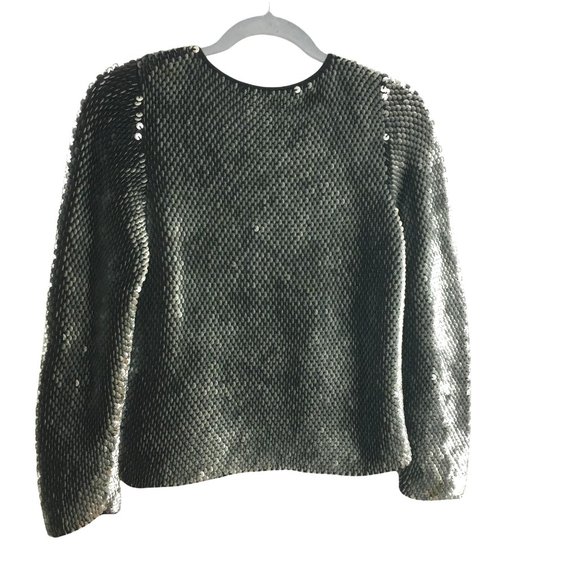Mermaid Vintage Escada 34 S Sequin Fish Scale Shiny Sweater Wool Cashmere Top - Picture 3 of 7
